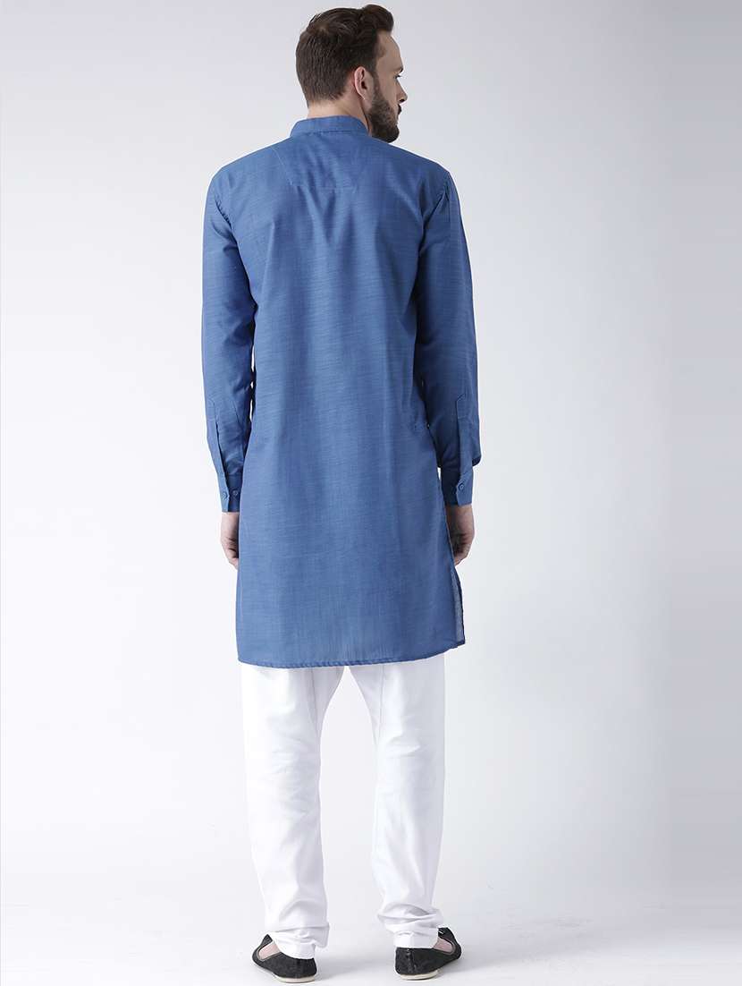 blue cotton kurta pyjama set - 15384277 -  Standard Image - 2