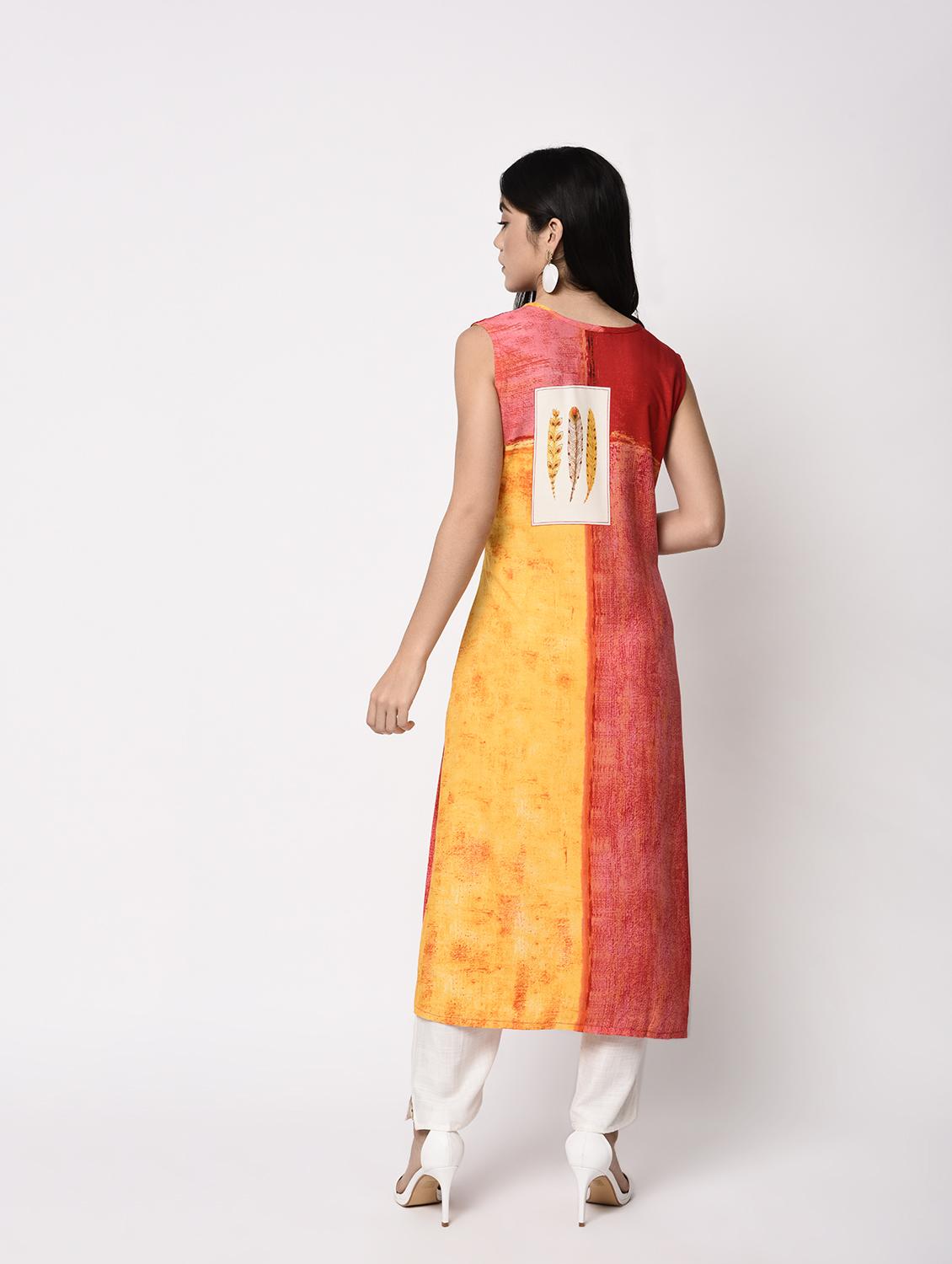 straight color block kurta - 15384534 - Standard Image - 2