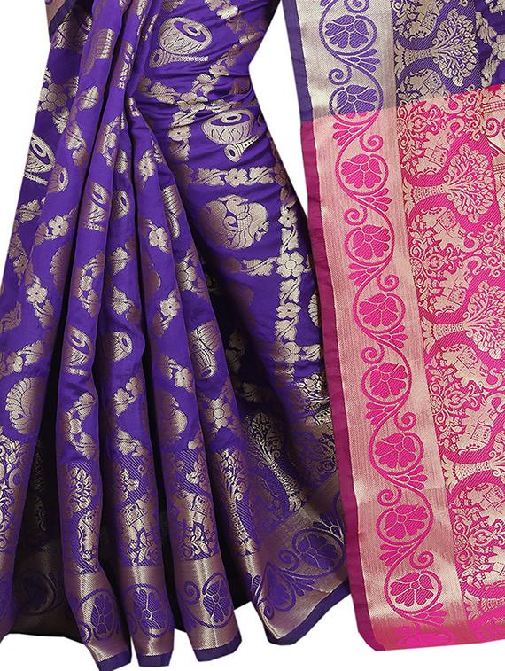 contrast pallu zari banarasi saree with blouse - 15384576 - Standard Image - 2