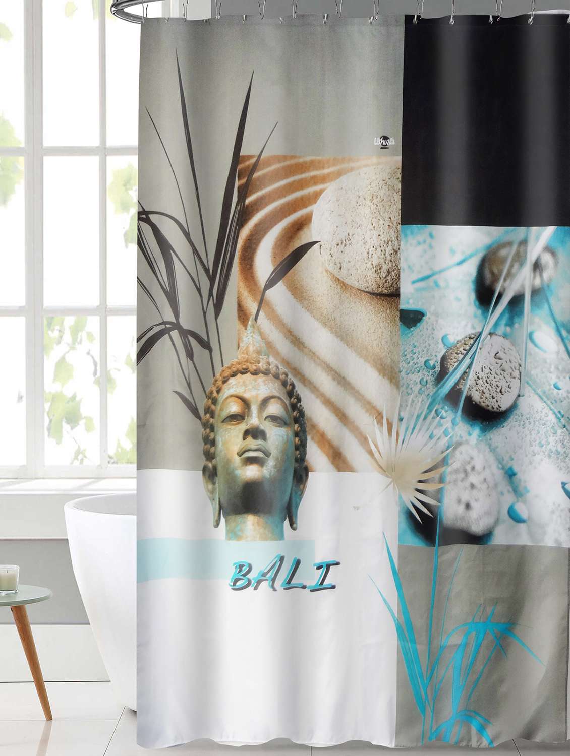 shower curtain with 12 eyelets and 12 hooks