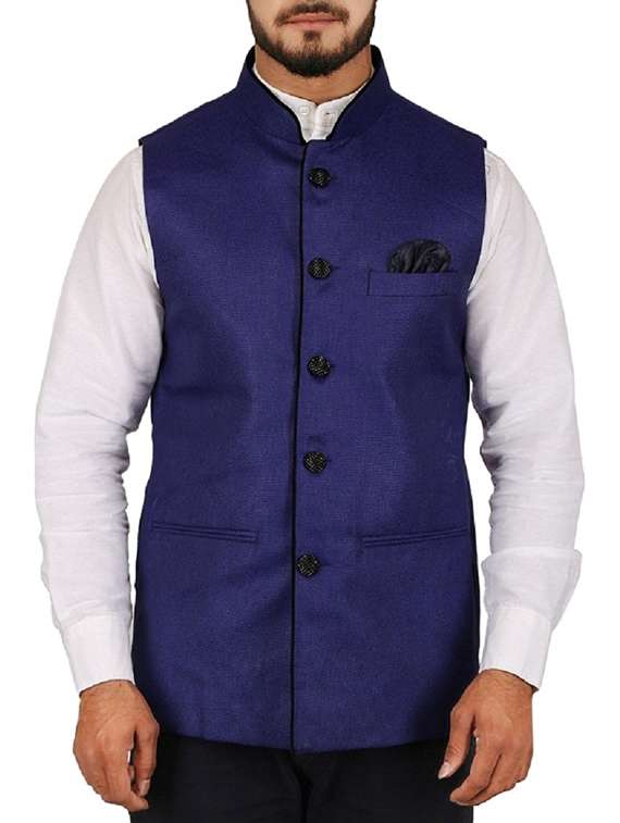 blue cotton nehru jacket