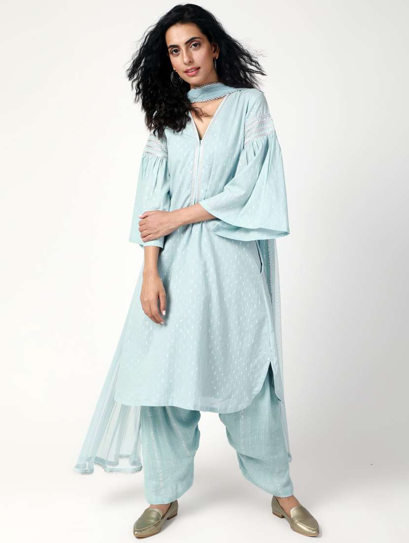 zari booti work kurta salwar with dupatta suit