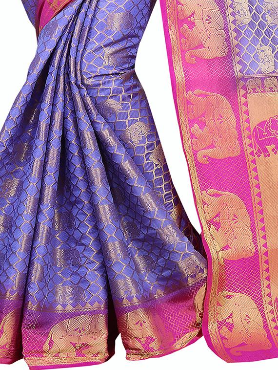 gold pallu zari kanjivaram saree with blouse - 15386971 - Standard Image - 2
