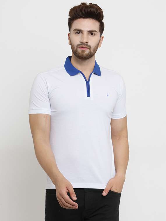 white cotton collared t-shirt