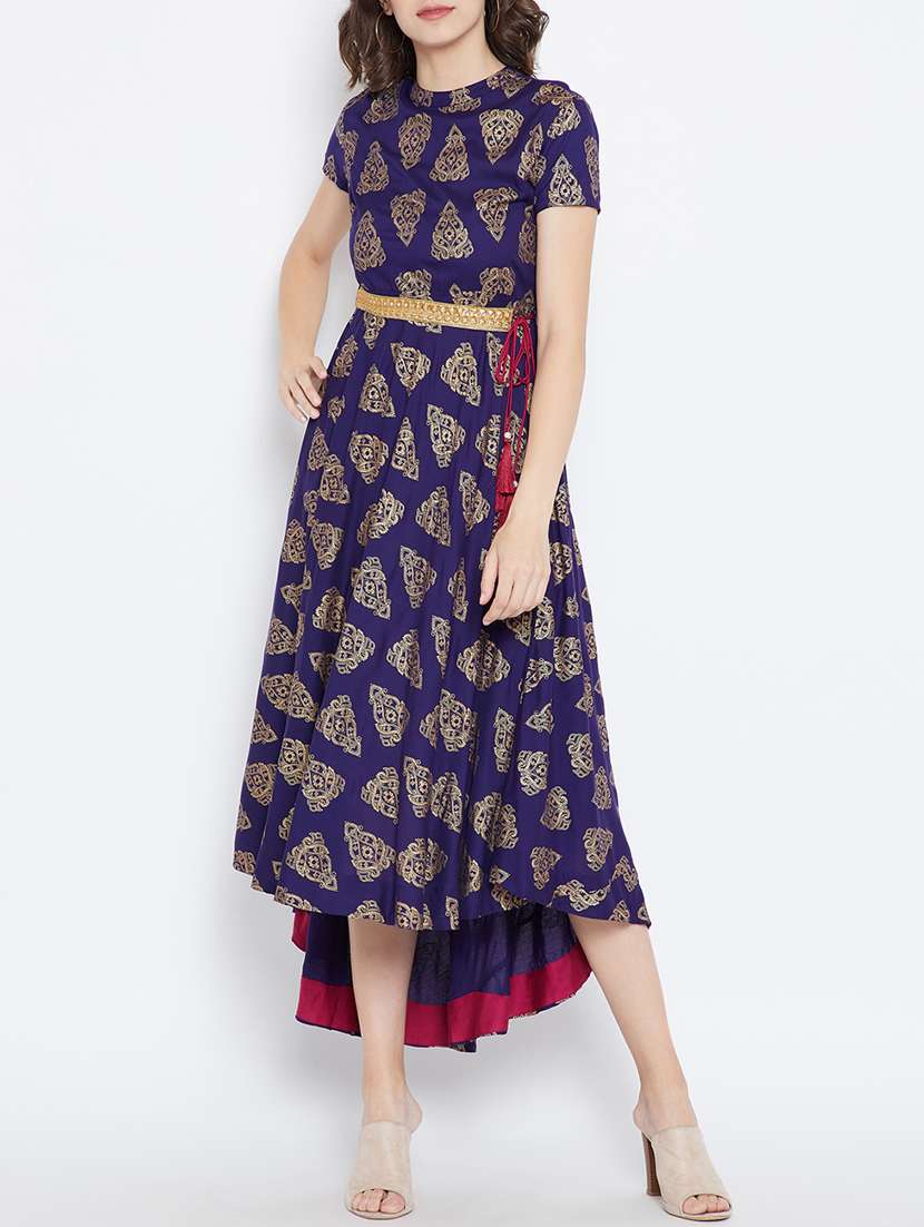 foil print fit and flare dress