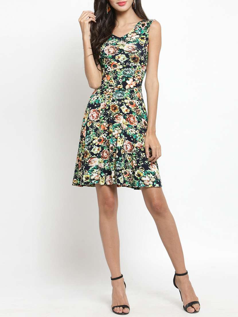 floral sleeveless a-line dress
