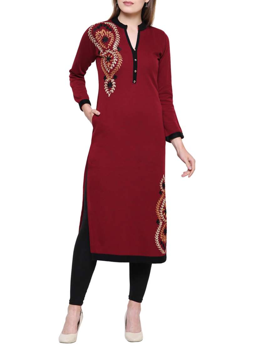 maroon wool woolen kurta