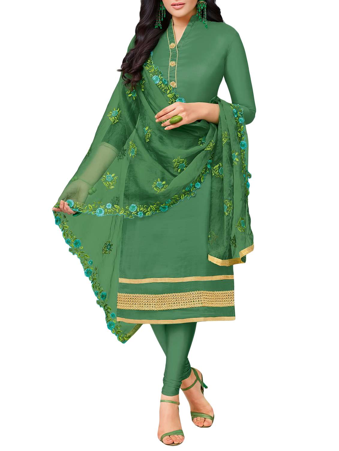 embroidered unstitched churidaar suit