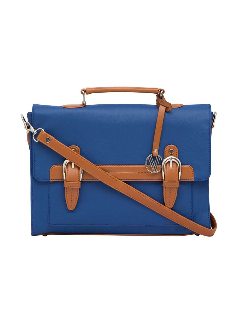 blue leatherette (pu) regular satchel