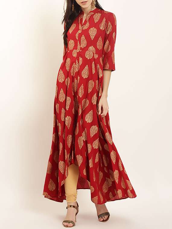 asymmetric block print kurta