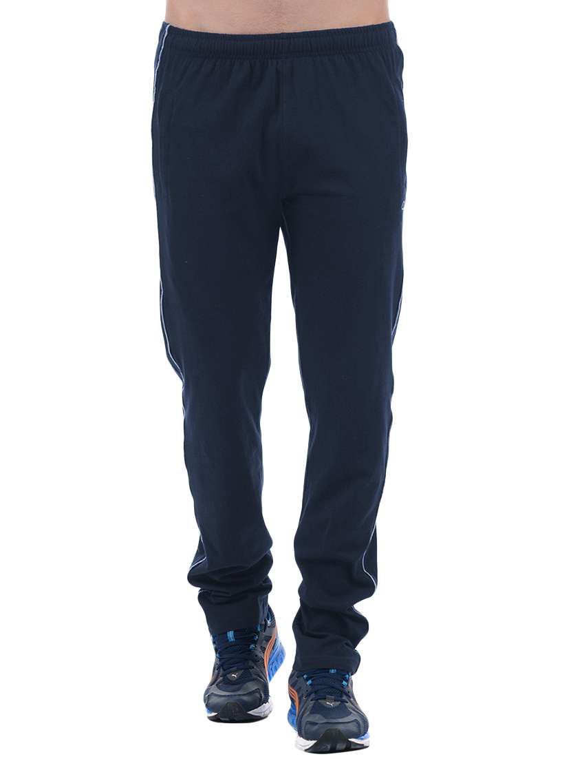 blue solid full length track pant with pockets