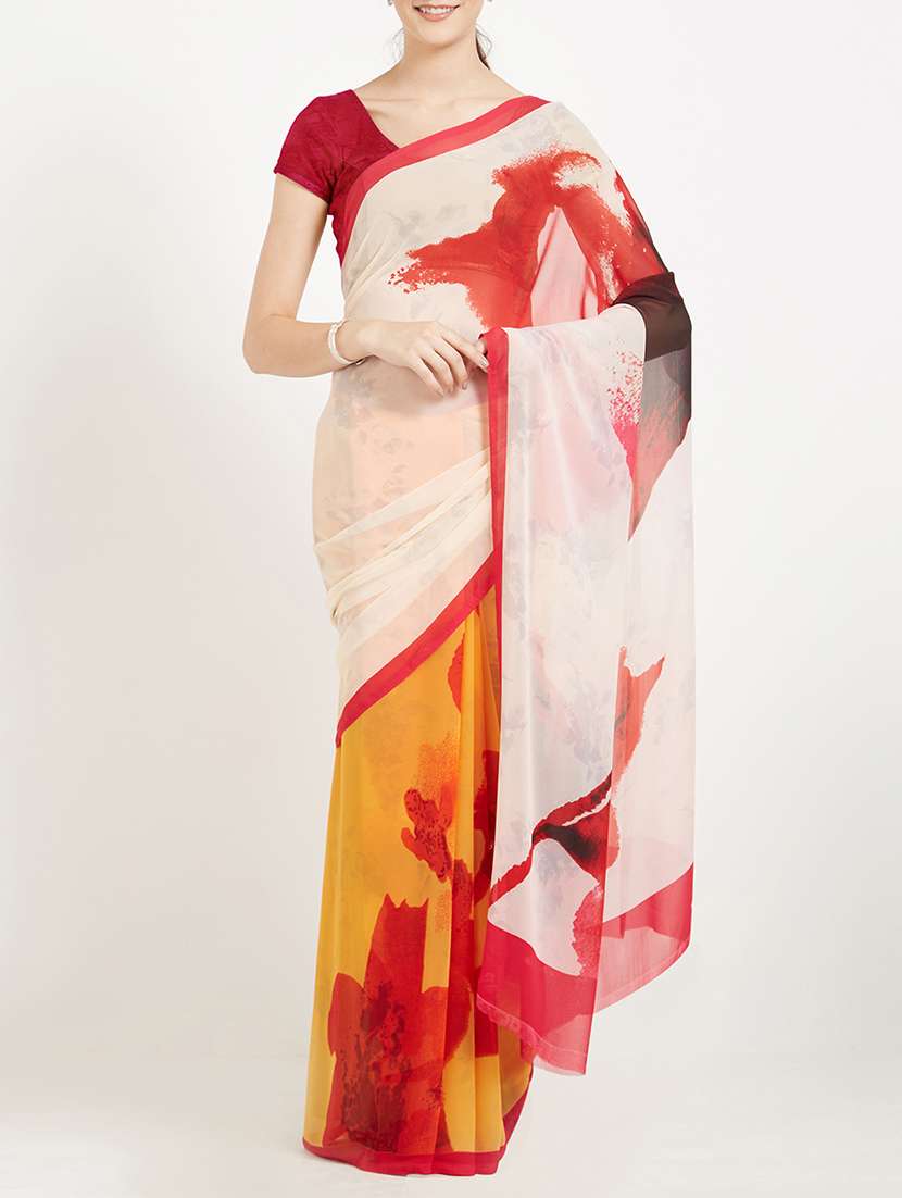 dual tone printed saree with blouse