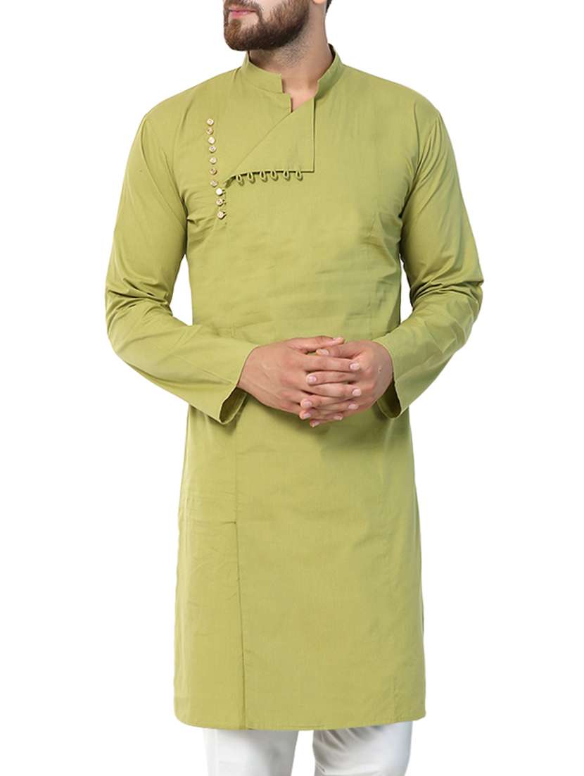 green solid long kurta