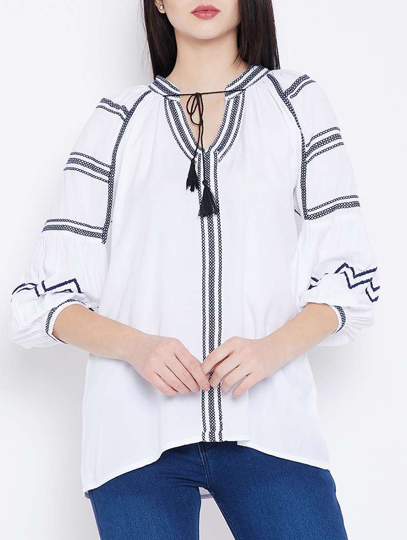 tie up neck embroidered tunic