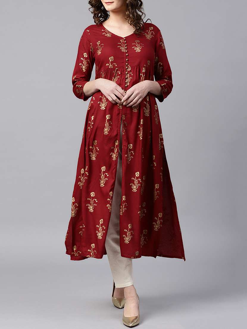 high slit block printed kurta