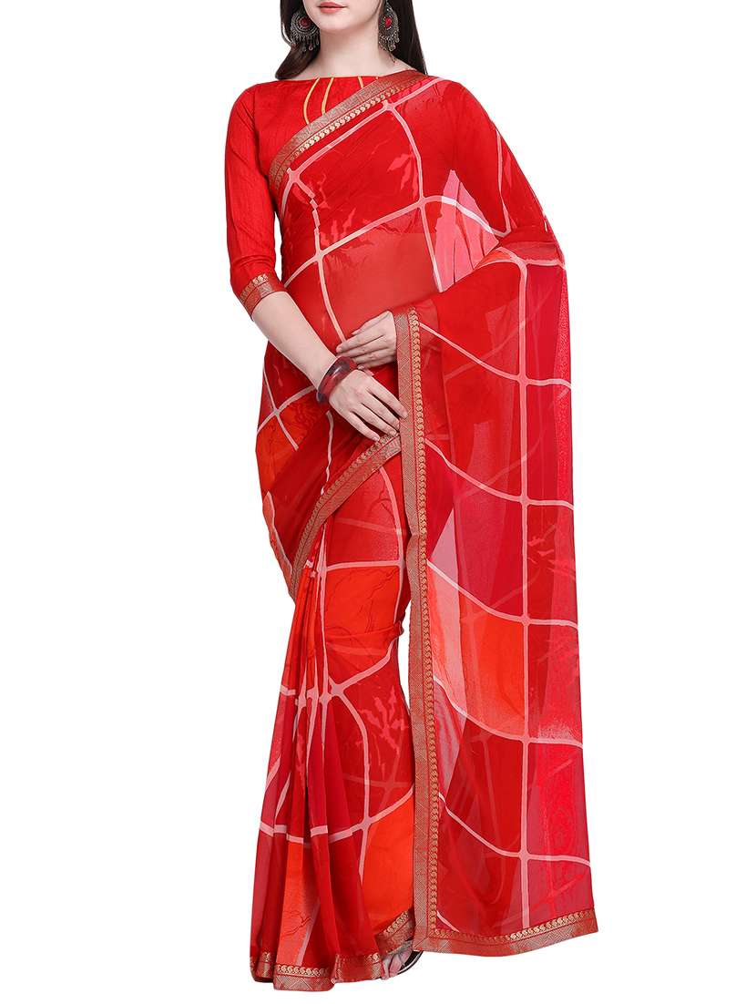checkered  printed saree with blouse