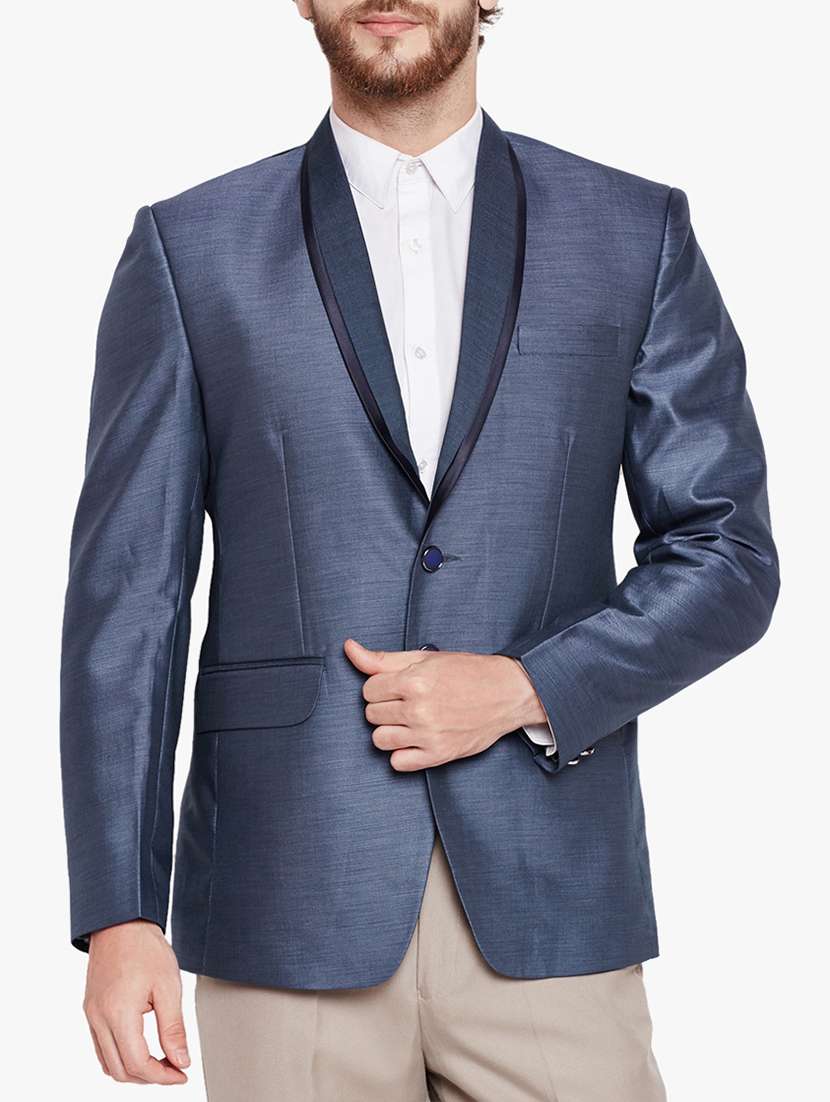 blue cotton casual blazer