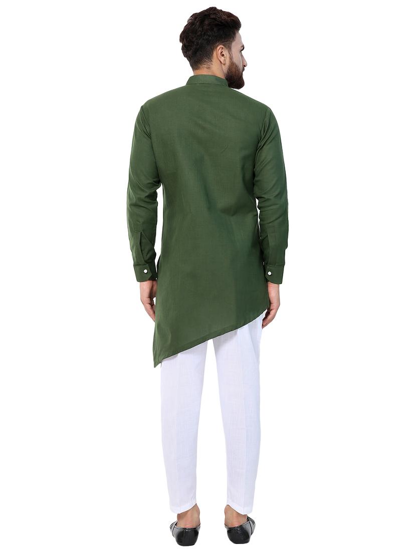 green polyester asymmetric kurta pyjama set - 15417876 - Standard Image - 2