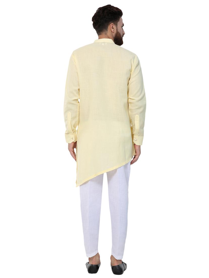 yellow polyester asymmetric kurta pyjama set - 15417877 - Standard Image - 2