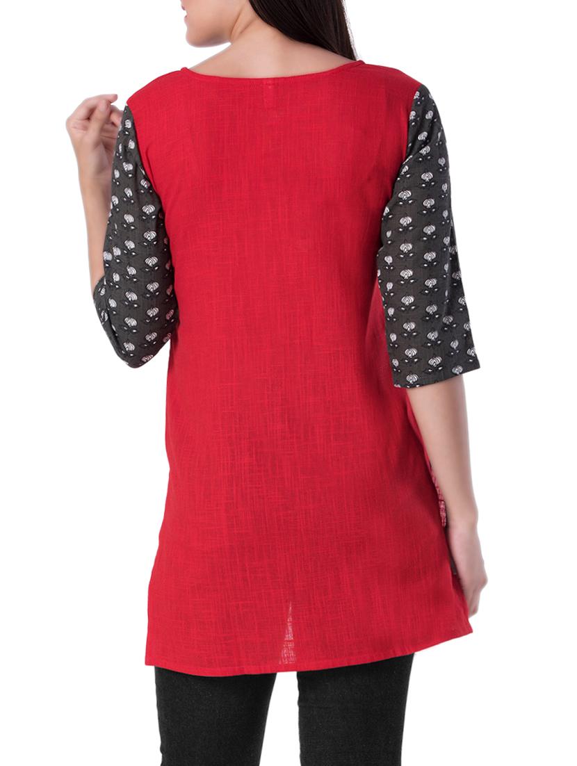 red cotton straight kurti - 15418156 - Standard Image - 2