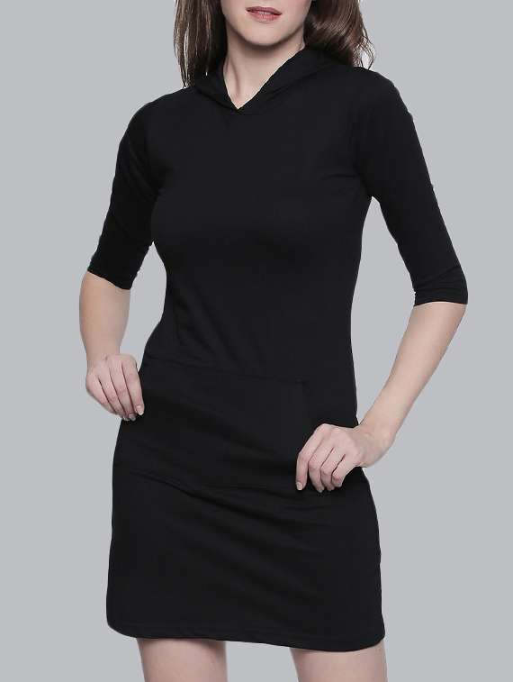 hooded neck sheath dress