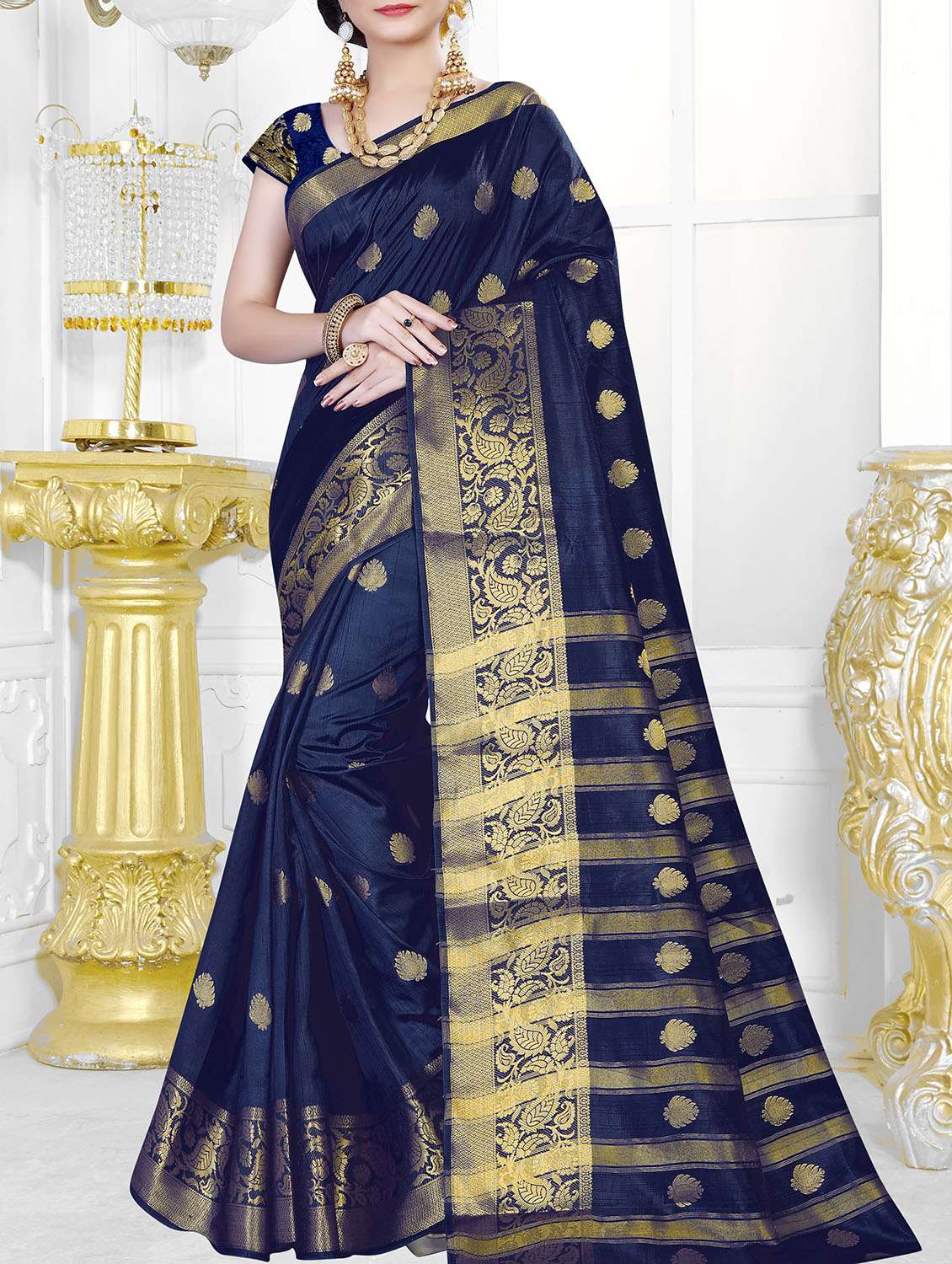 golden zari butta banarasi saree with blouse
