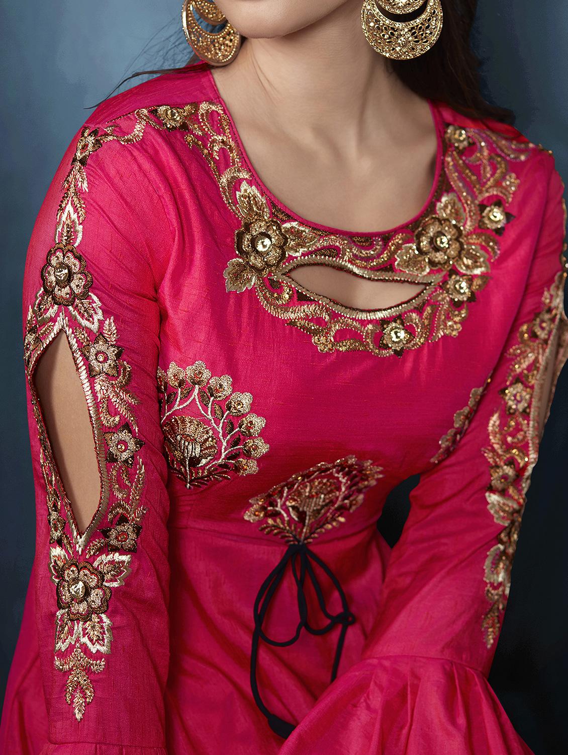 embroidered semi-stitched flared suit - 15428530 - Standard Image - 2