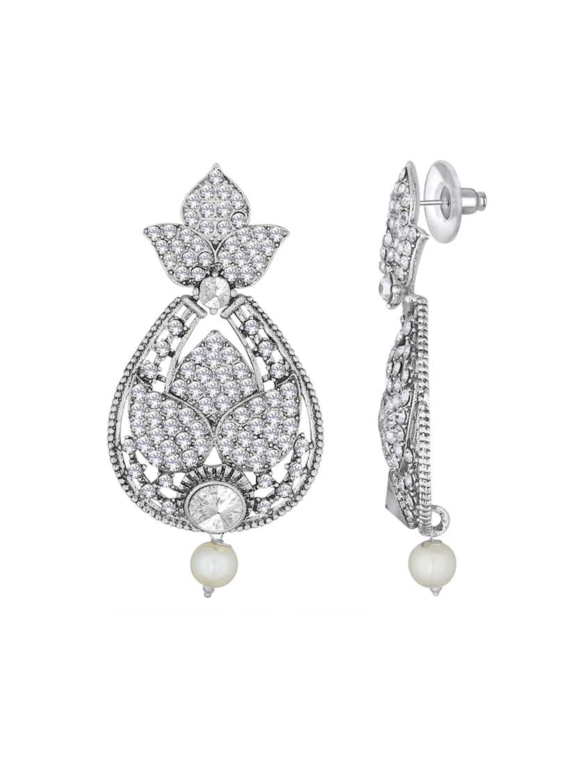 white metal drop earrings - 15431740 -  Standard Image - 2