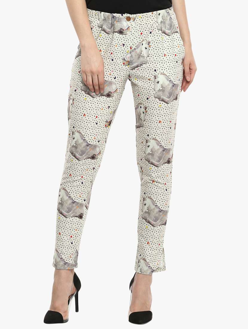 printed flat front trouser