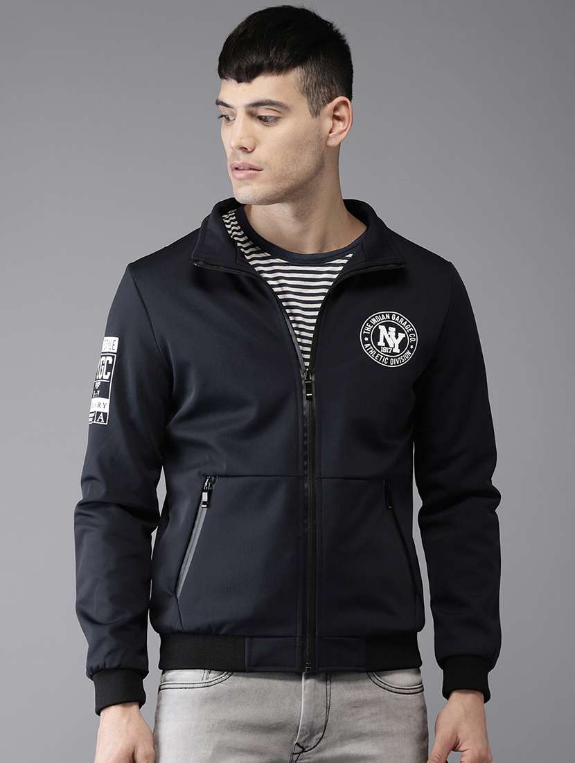 navy blue polyester casual jacket