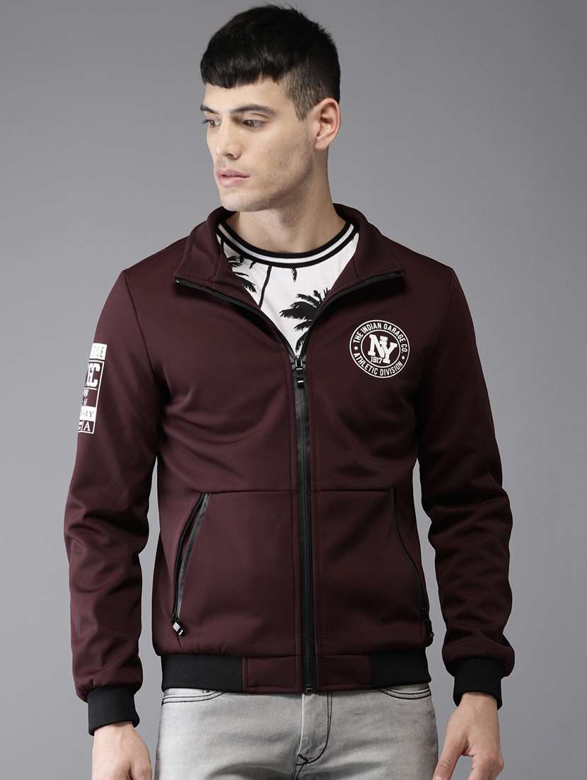 maroon polyester bomber jacket