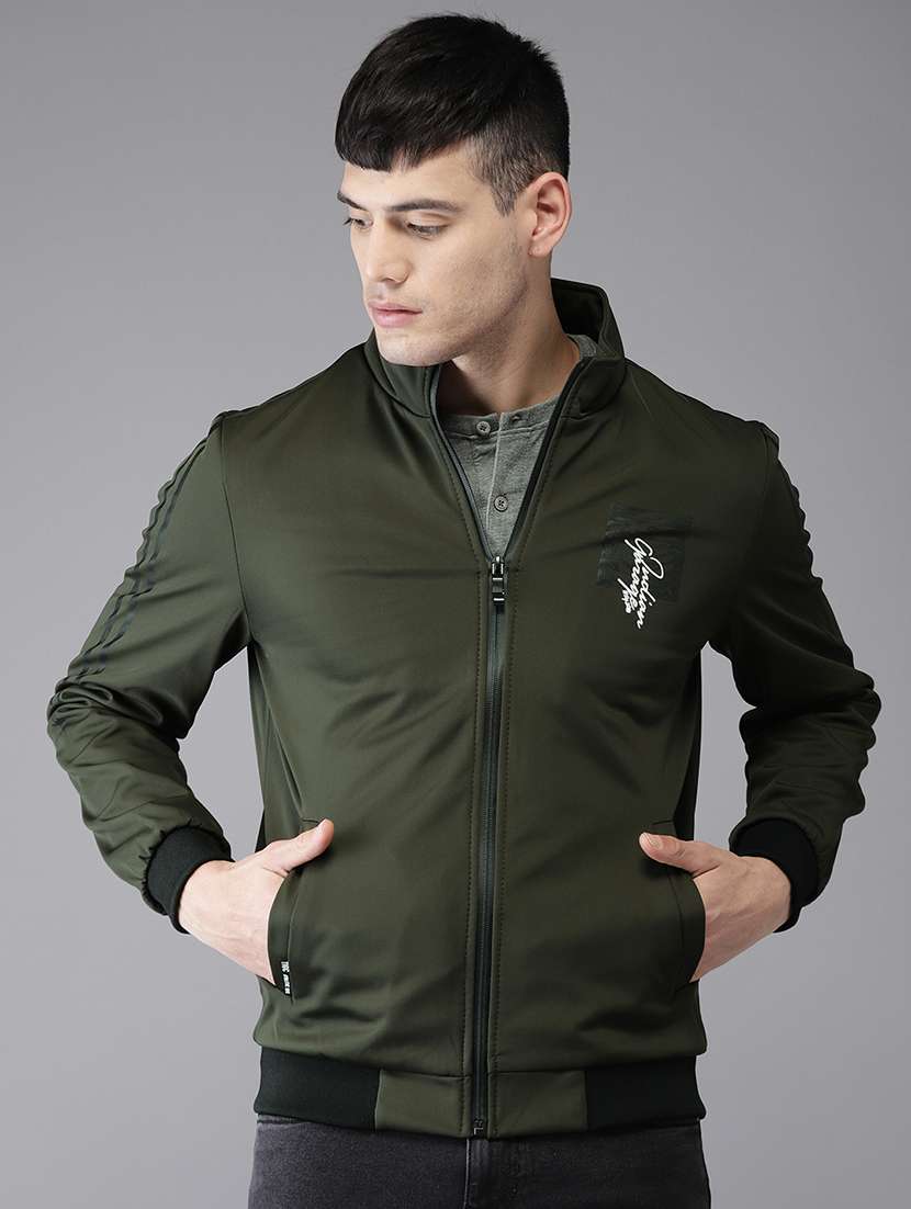 green faux polyester casual jacket