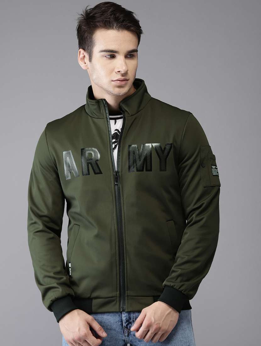 green faux polyester casual jacket