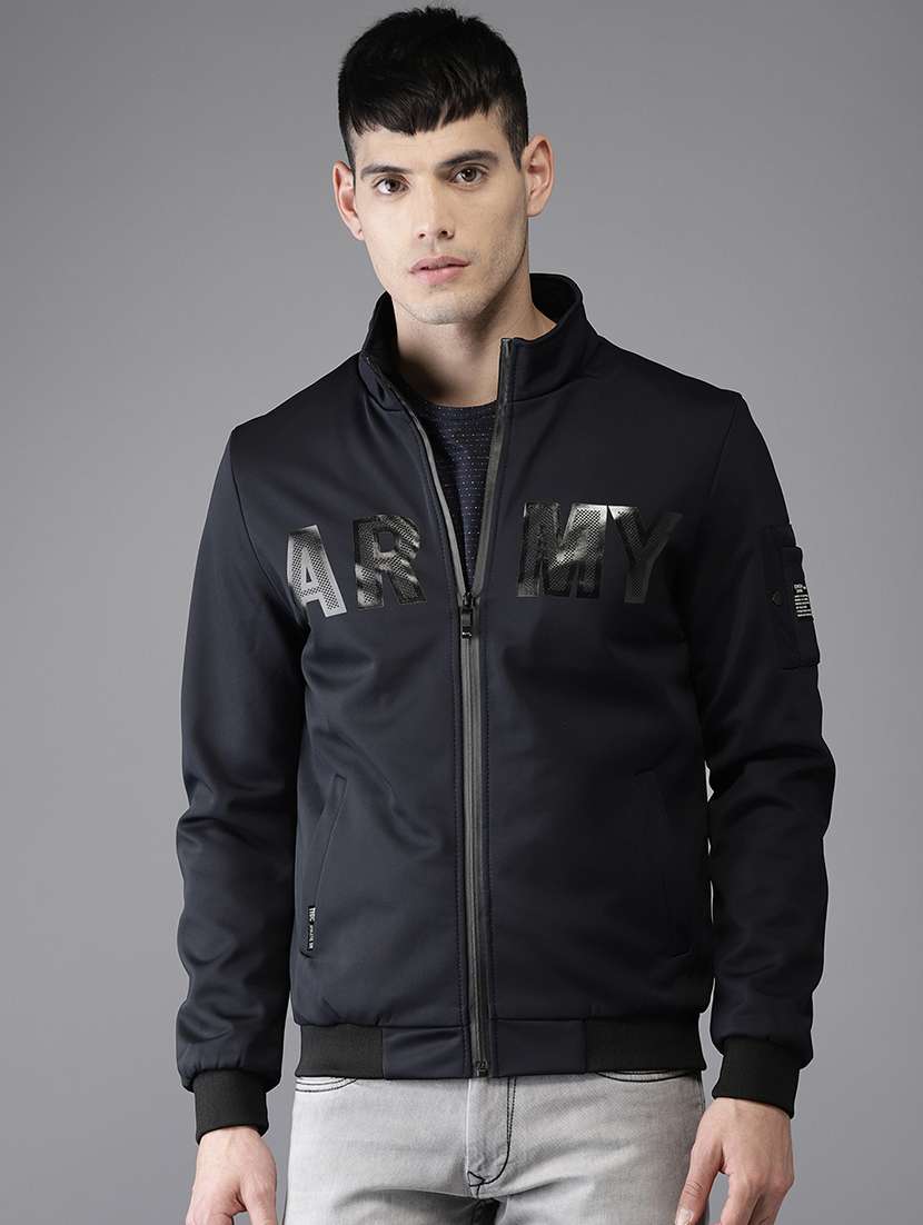 navy blue polyester casual jacket