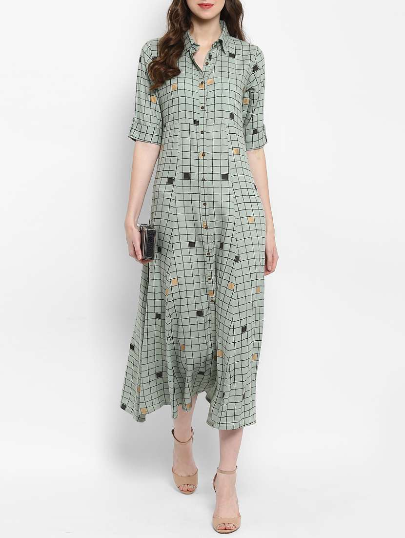 checkered button down a-line dress