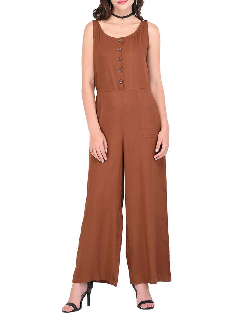 button placket full leg jumpsuit
