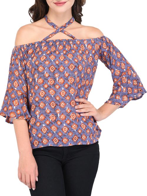 criss-cross neck printed top - 15438044 - Standard Image - 0