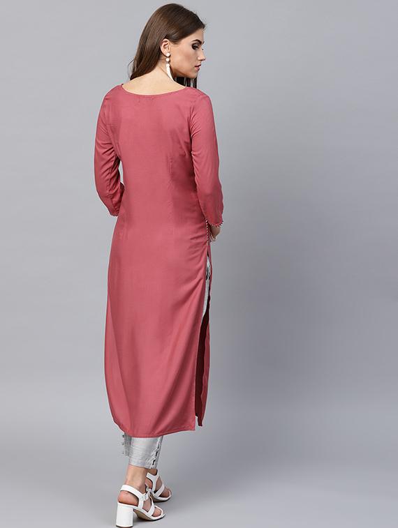 rosewood straight kurta with tassels - 15440516 - Standard Image - 2