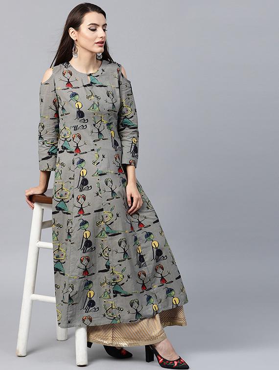 conversational cold shoulder ethnic dress - 15440561 - Standard Image - 2