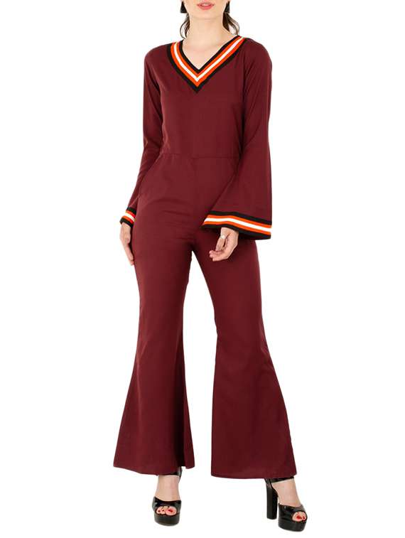 bell sleeved flared full leg jumpsuit