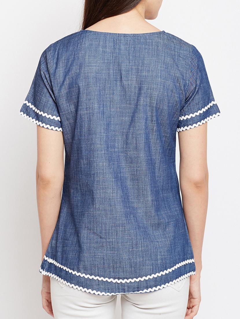 lace detail denim top - 15442026 - Standard Image - 2