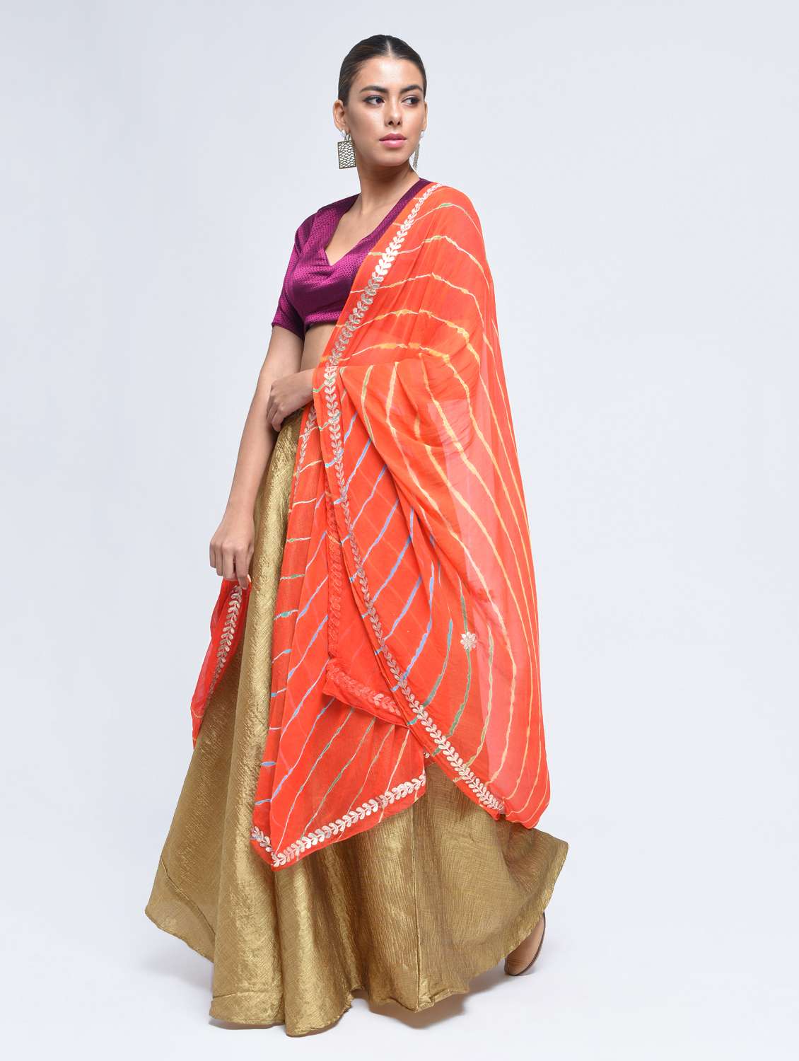 orange art silk dupatta