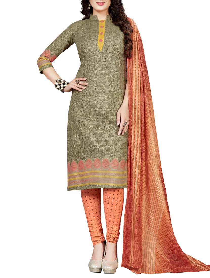 printed unstitched churidaar suit