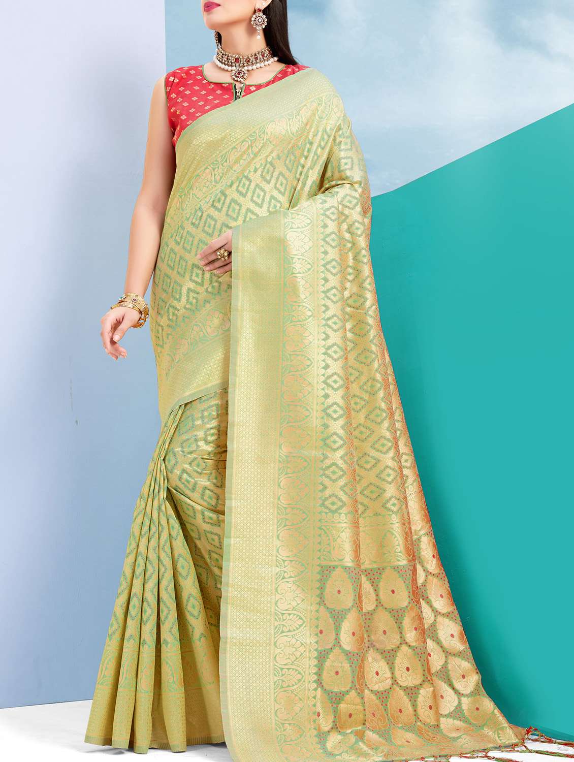 geometrical zari patola saree with blouse