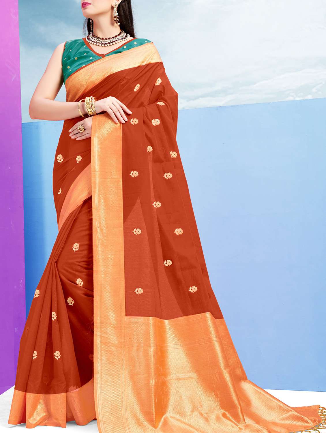zari floral woven saree with blouse