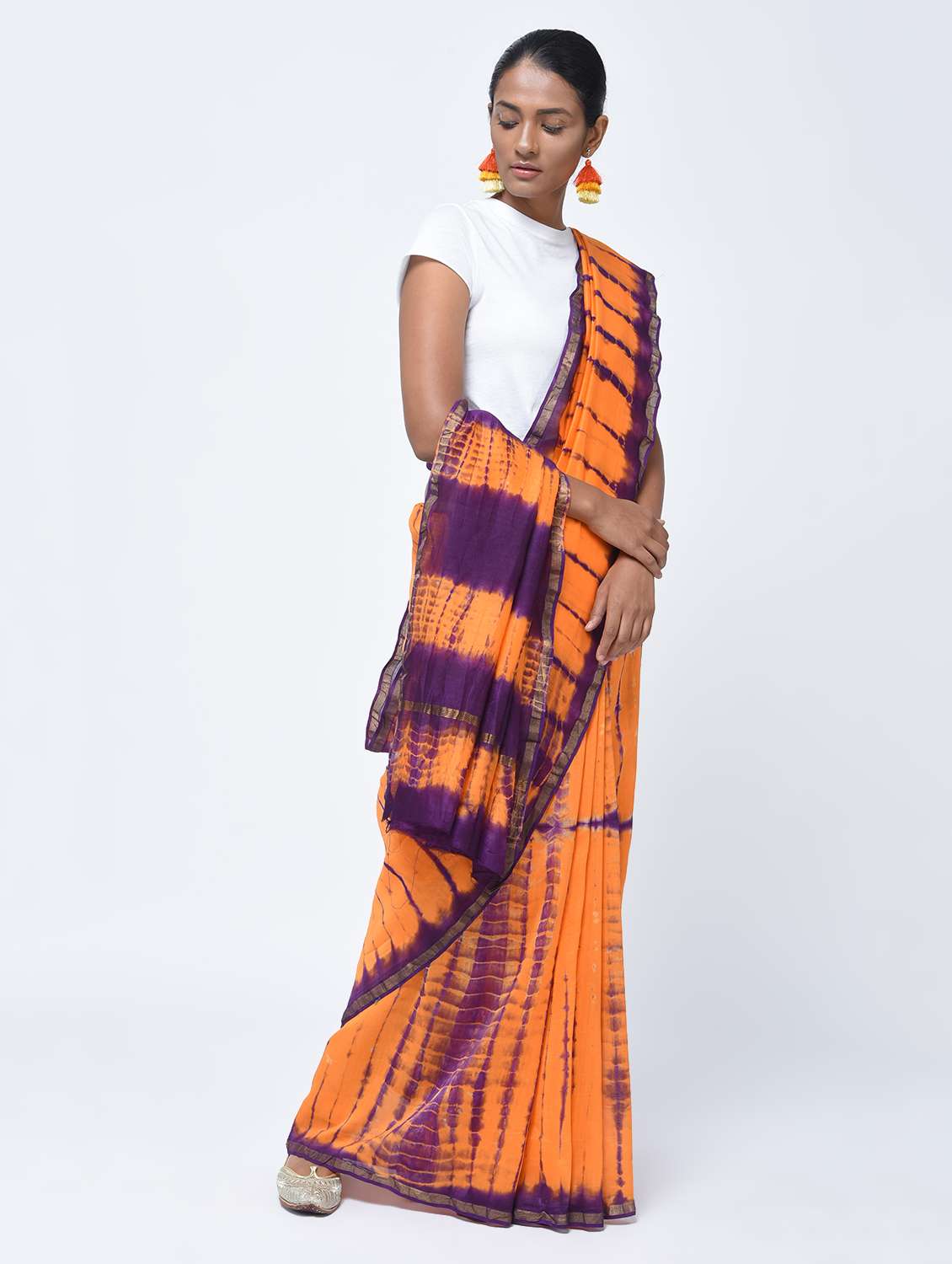 contrast shades chanderi shibori saree with blouse