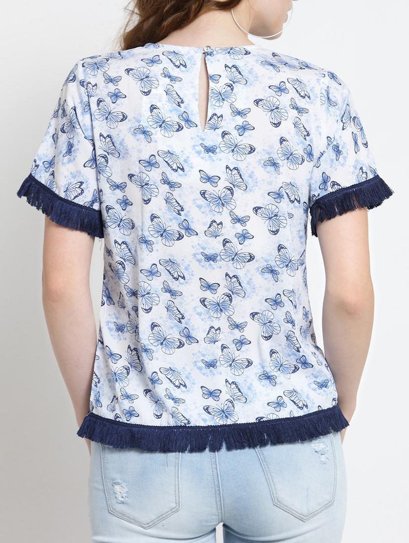 fringe lace butterfly print top - 15451790 - Standard Image - 2