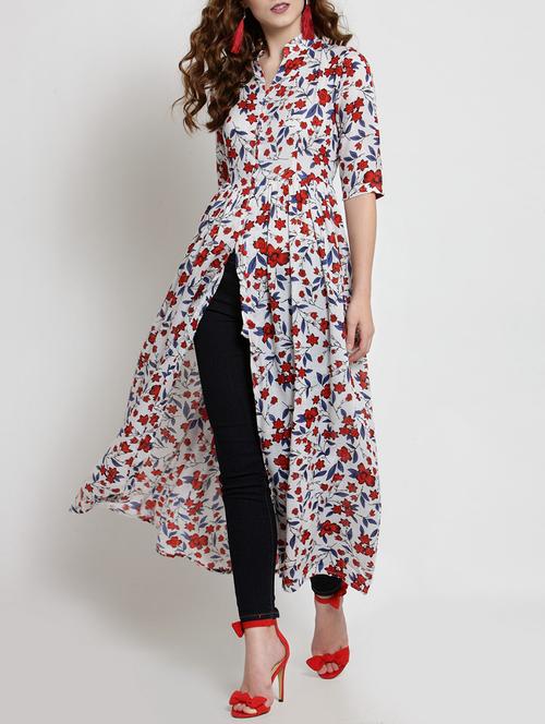 button detail pleated floral tunic - 15451793 - Standard Image - 0
