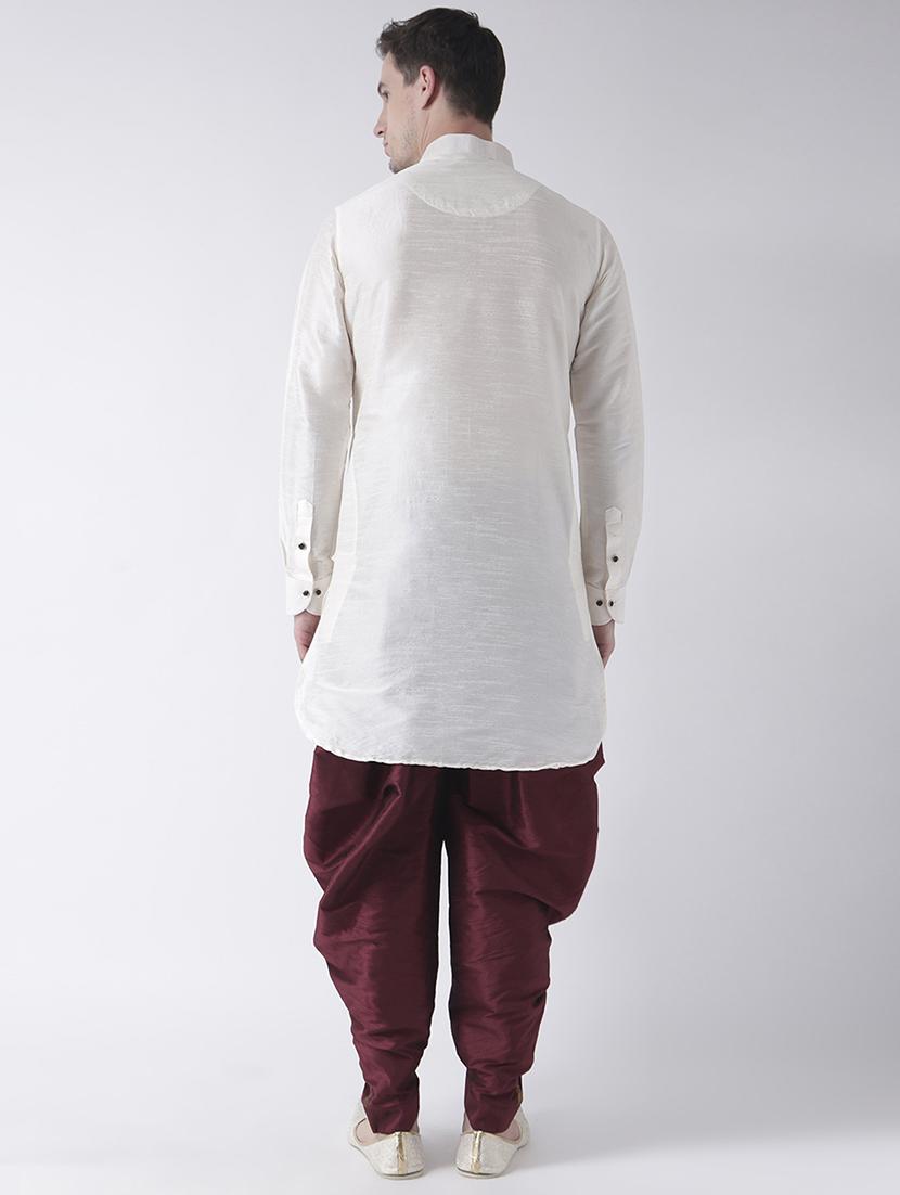 white silk blend dhoti kurta set - 15453015 - Standard Image - 2