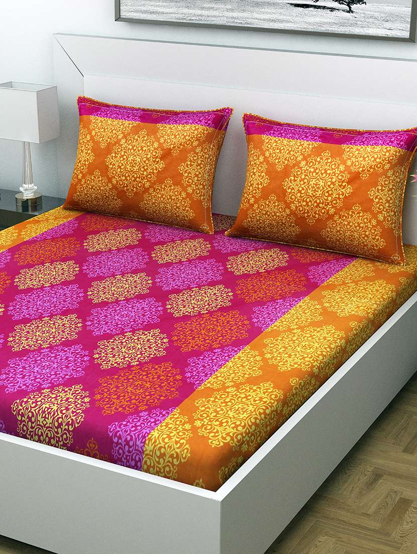 indiana home 100% cotton double bed sheet  with 2 pillow cover